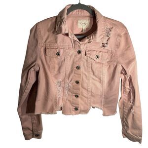 Jessica Simpson Distressed women’s Denim Jacket Pink Peach Size Large.